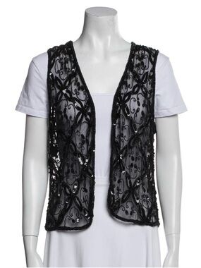 Vintage Mary McFadden Black Beaded Lace Vest